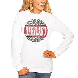 ゲームデイ レディース Tシャツ トップス Maryland Terrapins Women's Scoop & Score Long Sleeve TShirt White