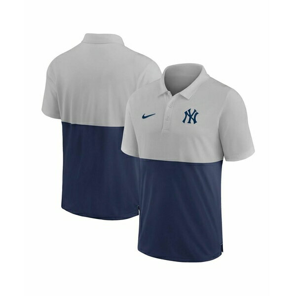 ナイキ メンズ ポロシャツ トップス Men's Silver, Navy New York Yankees Team Baseline Striped Performance Polo Shirt Silver, Navy