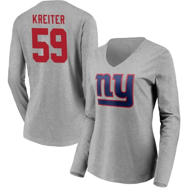 եʥƥ ǥ T ȥåץ New York Giants Fanatics Branded Women's Team Authentic Custom Long Sleeve VNeck TShirt Gray