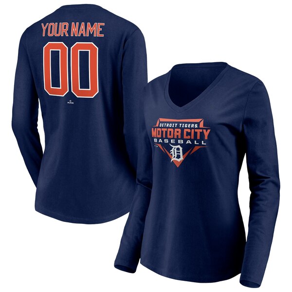 ファナティクス レディース Tシャツ トップス Detroit Tigers Fanatics Branded Women's Personalized Hometown Legend Long Sleeve VNeck TShirt Navy