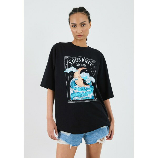 イーブン アンド オド レディース Tシャツ トップス Print T-shirt - black(4)