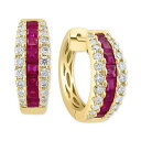 GtB[ RNV fB[X sAXCO ANZT[ EFFY&reg; Ruby (1-5/8 ct. t.w.) & Diamond (3/4 ct. t.w.) Small Hoop Earrings in 14k Gold, 0.72