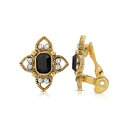 2028 fB[X sAXCO ANZT[ Gold Tone Black Rectangle Crystal Floral Clip Earring Black