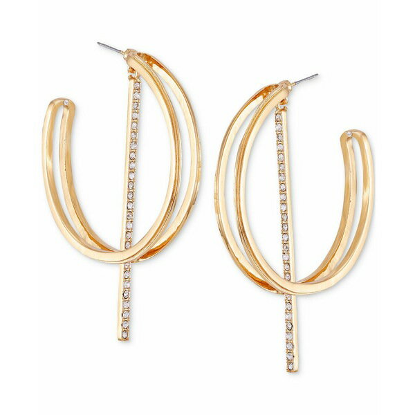 ゲス レディース ピアス＆イヤリング アクセサリー Gold-Tone Crystal Bar Charm Double-Row Hoop Earrings Gold