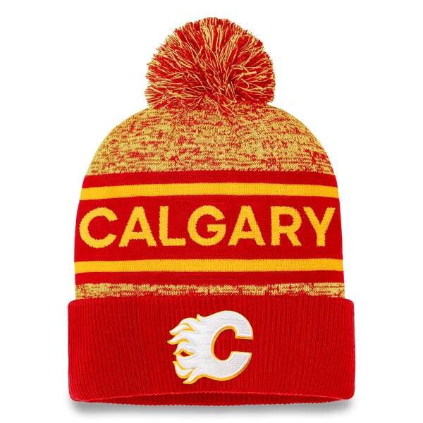 楽天astyファナティクス メンズ 帽子 アクセサリー Calgary Flames Fanatics Authentic Pro Cuffed Knit Hat with Pom Red/Yellow