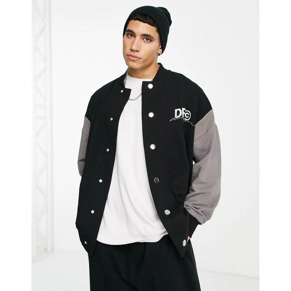 エイソス メンズ ジャケット＆ブルゾン アウター ASOS Dark Future oversized jersey bomber jacket with large back logo in black Black