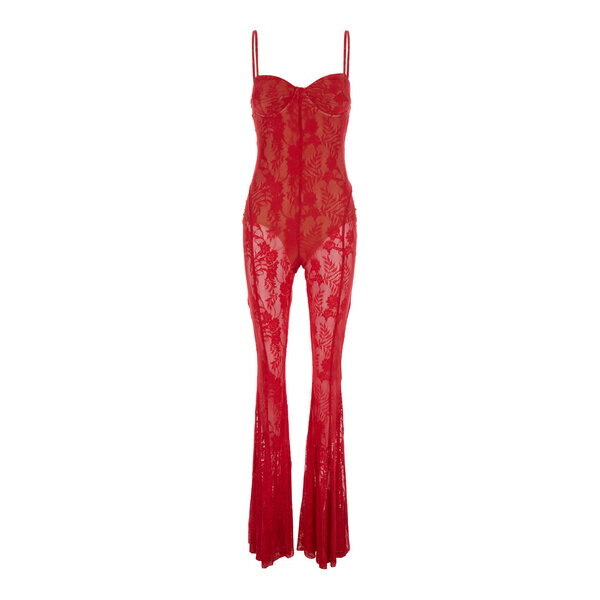 ノーマカマリ レディース ワンピース トップス Red Jumpsuit With Sweatheart Neckline And Flared Leg..