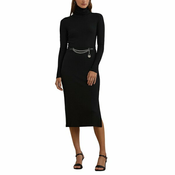 ラルフローレン レディース ワンピース トップス Chain-Trim Rib-Knit Turtleneck Dress Black