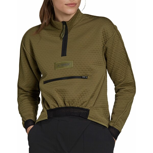 アディダス レディース パーカー・スウェットシャツ アウター adidas Women's Terrex Hike Half Zip Fleece Focus Olive