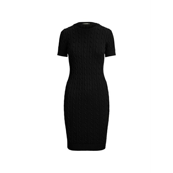 ラルフローレン レディース ワンピース トップス Cable-knit short-sleeve sweater mini dress Black