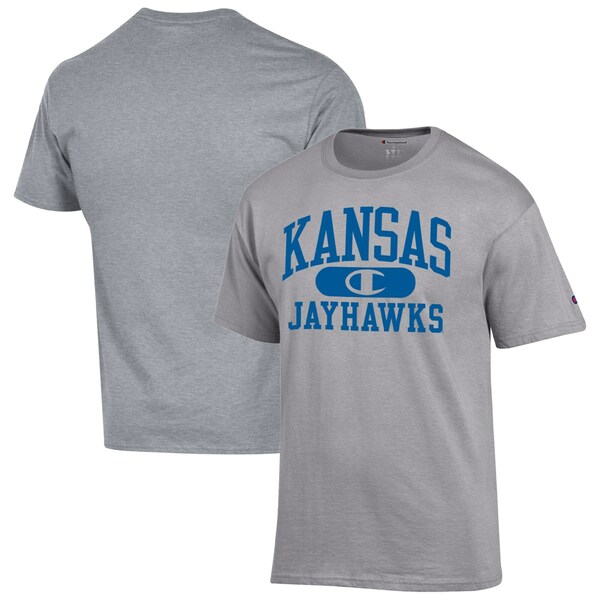 チャンピオン メンズ Tシャツ トップス Kansas Jayhawks Champion Arch Pill TShirt Heather Gray