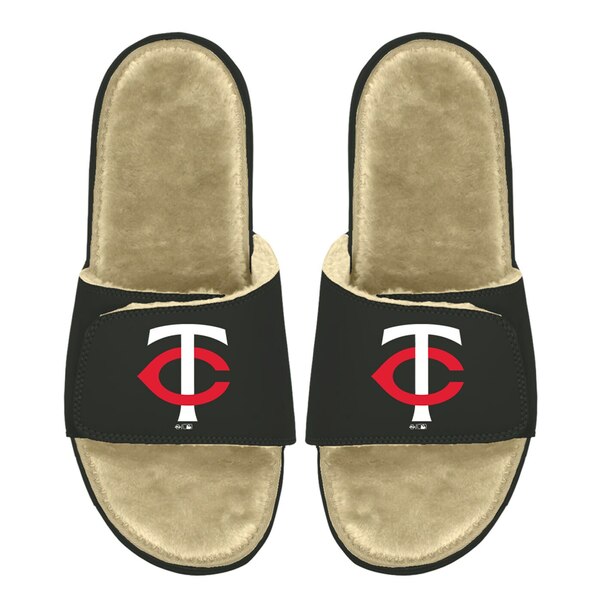 饤   塼 Minnesota Twins ISlide Men's Faux Fur Slide Sandals Black/Tan
