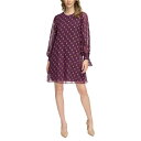 カルバンクライン レディース ワンピース トップス Women's Tie-Cuff Balloon-Sleeve Dress Aubergine/Gold