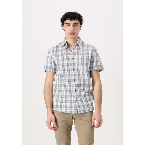 トムテイラー メンズ サンダル シューズ CHECKED SHIRT - Shirt - off white/powder blue