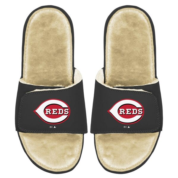 ACXCh Y T_ V[Y Cincinnati Reds ISlide Men's Faux Fur Slide Sandals Black/Tan