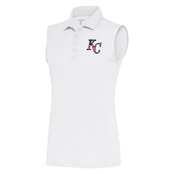 アンティグア レディース ポロシャツ トップス Kansas City Royals Antigua Women's Patriotic Sleeveless Tribute Polo White