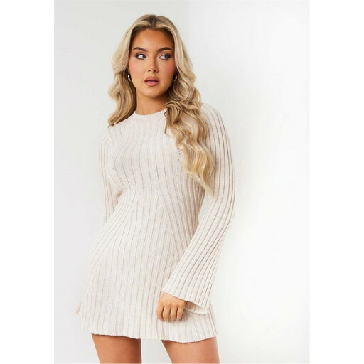 ミッシー エンパイア レディース ワンピース トップス Rib Knit Flare Mini Dress Beige ミッシー エンパイア レディース ワンピース トップス Rib Knit Flare Mini Dress Beige
