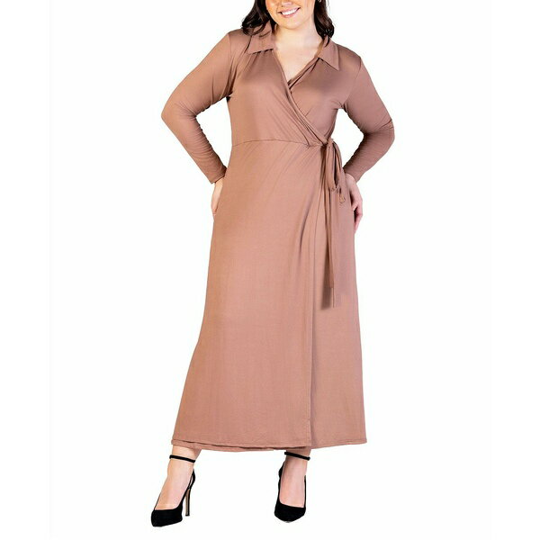 24セブンコンフォート レディース ワンピース トップス Plus Size Collared Wrap Maxi Dress Mocha(4)