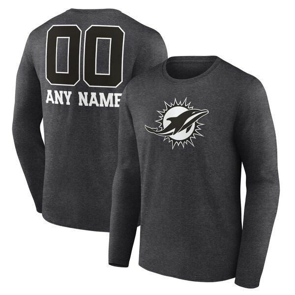 ファナティクス メンズ Tシャツ トップス Miami Dolphins Personalized Name & Number Monochrome Long Sleeve TShirt Charcoal