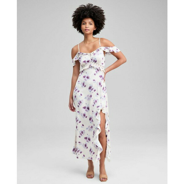 アンド ナウ ディス レディース ワンピース トップス Women's Lace-Inset Ruffle Slip Dress, Macy's Exclusive Violet Floral