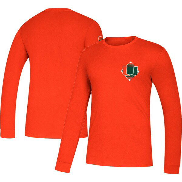 アディダス メンズ Tシャツ トップス Miami Hurricanes adidas Diamond Days Baseball Amplifier Long Sleeve TShirt Orange