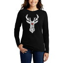 エルエーポップアート レディース Tシャツ トップス Women's Santa's Reindeer Word Art Long Sleeve T-shirt Black