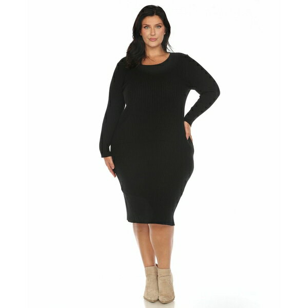 ホワイトマーク レディース ワンピース トップス Plus Size Rib Midi Sweater Dress Black