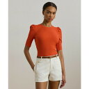 ラルフローレン レディース カットソー トップス Women's Cotton-Blend Rib-Knit Puff-Sleeve Tee Orange Lily(4)