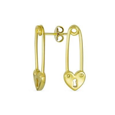 ブリング レディース ピアス&イヤリング アクセサリー Inspirational Symbol Paper Clip Love Lock Drop Sweet Heart Safety Pin Earrings Stud For Women Gold Plated Sterling Silver Gold-tone
