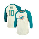 マジェスティック メンズ シャツ トップス Men's Threads Tyreek Hill Cream, Aqua Miami Dolphins Name & Number Raglan 3/4 Sleeve T-shirt Cream, Aqua