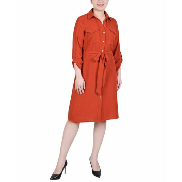 ニューヨークコレクション レディース ワンピース トップス Petite Long Roll Tab Sleeve Shirtdress Rooibos Tea