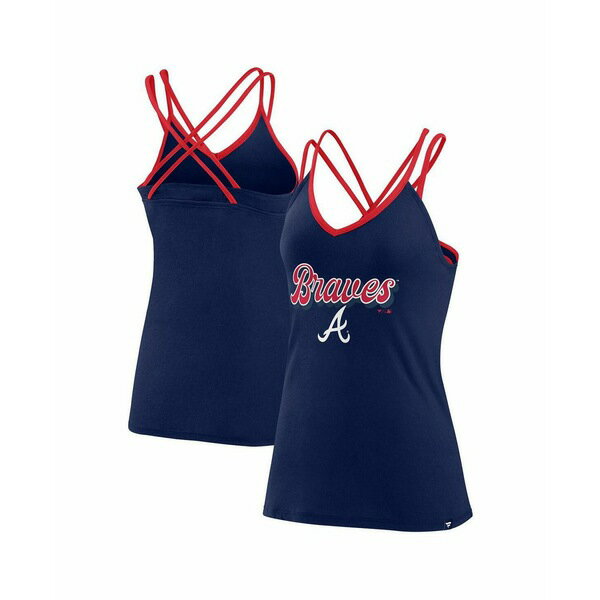 ファナティクス レディース カットソー トップス Women's Navy Atlanta Braves Go For It Strappy V-Ne..