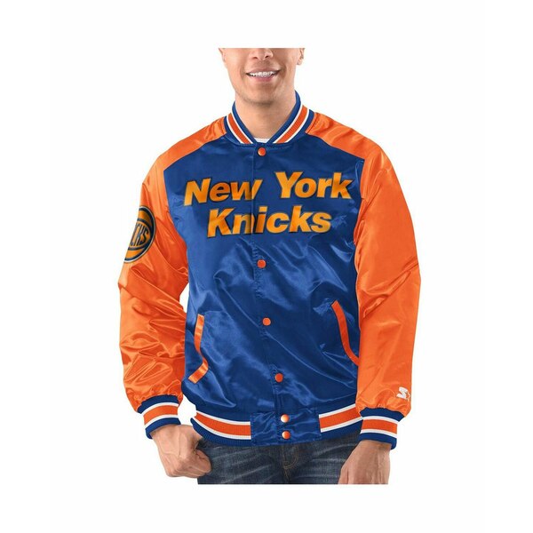 スターター メンズ ジャケット&ブルゾン アウター Men's Blue/Orange New York Knicks Renegade Satin Full-Snap Varsity Jacket Blue, Orange
