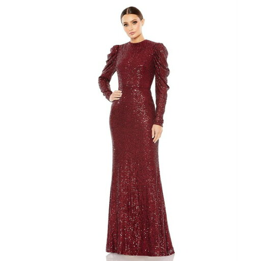 マックダガル レディース ワンピース トップス Women's Sequined High Neck Puff Long Sleeve Column Gown Wine マックダガル レディース ワンピース トップス Women's Sequined High Neck Puff Long Sleeve Column Gown Wine