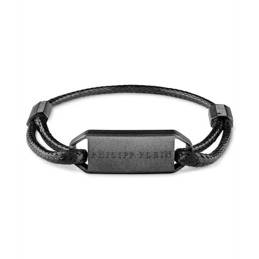 フィリッププレイン メンズ ブレスレット・バングル・アンクレット アクセサリー Gunmetal IP Stainless Steel Tag Leather Bracelet Stainless Steel フィリッププレイン メンズ ブレスレット・バングル・アンクレット アクセサリー Gunmetal IP Stainless Steel Tag Leather Bracelet Stainless Steel