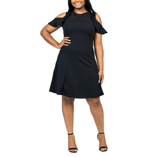 24セブンコンフォート レディース ワンピース トップス Plus Size Ruffle Cold Shoulder A Line Dress Black 24セブンコンフォート レディース ワンピース トップス Plus Size Ruffle Cold Shoulder A Line Dress Black