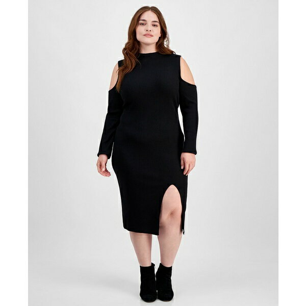 マッデンガール レディース ワンピース トップス Trendy Plus Size Cold-Shoulder Midi Dress Black