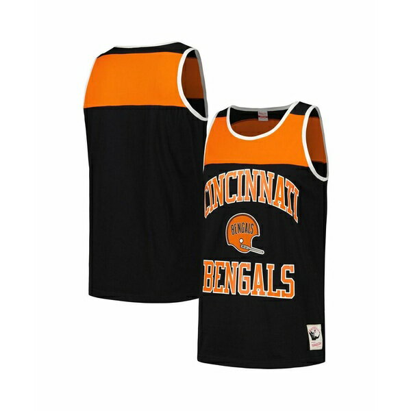 ミッチェル&ネス メンズ シャツ トップス Men's Black and Orange Cincinnati Bengals Heritage Colorblock Tank Top Black, Orange