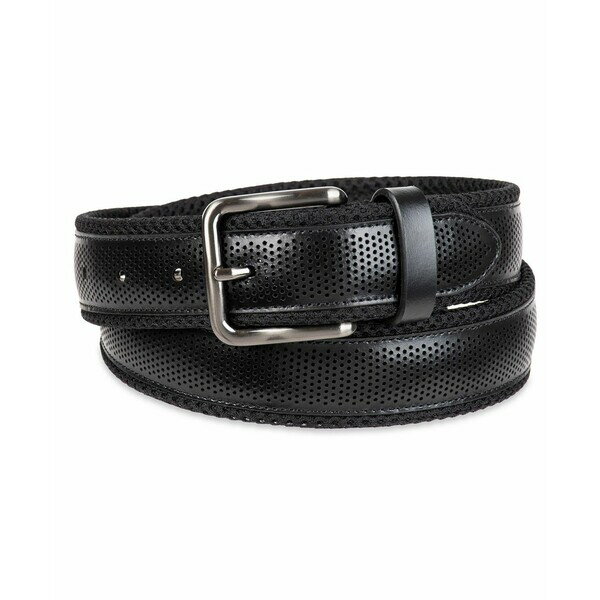 トッミーバハマ メンズ ベルト アクセサリー Men's Neoprene with Perforated Leather Overlay Casual Belt Black