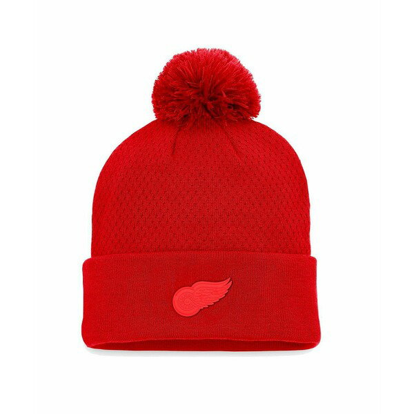 ファナティクス レディース 帽子 アクセサリー Women's Red Detroit Red Wings Authentic Pro Road Cuffed Knit Hat with Pom Red