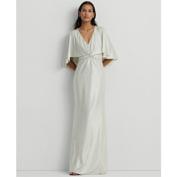ラルフローレン レディース ワンピース トップス Women's Twist-Front Cape-Overlay Gown Winter Cream