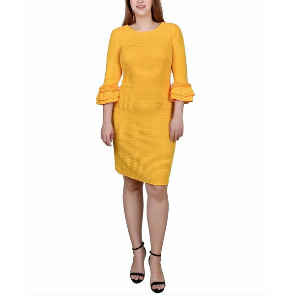 ニューヨークコレクション レディース ワンピース トップス Petite 3/4 Sleeve Textured Knit Dress Lemon