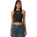 コットンオン レディース カットソー トップス Women's Crop Ribbed Graphic Racer Tank Top Eagle, Washed Black