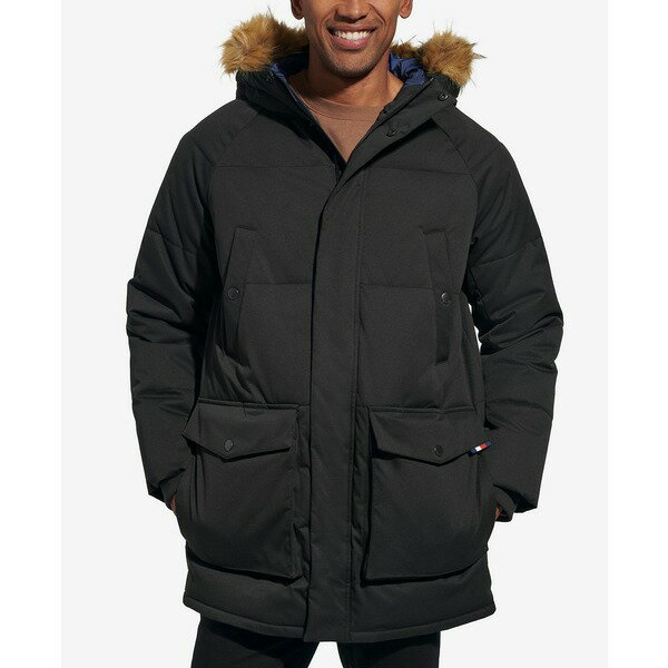 トミー ヒルフィガー メンズ ジャケット＆ブルゾン アウター Men 039 s Long Quilted Parka with Removable Faux-Fur Trim Black