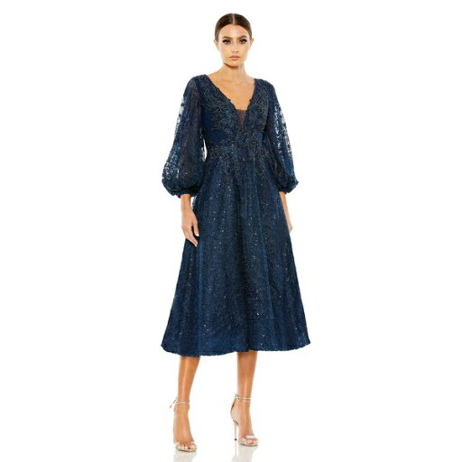 マックダガル レディース ワンピース トップス Women's Embellished Plunge Neck Bishop Sleeve Dress Midnight マックダガル レディース ワンピース トップス Women's Embellished Plunge Neck Bishop Sleeve Dress Midnight