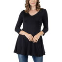 24セブンコンフォート レディース カットソー トップス Women's Three Quarter Sleeve V-neck Tunic Top Black
