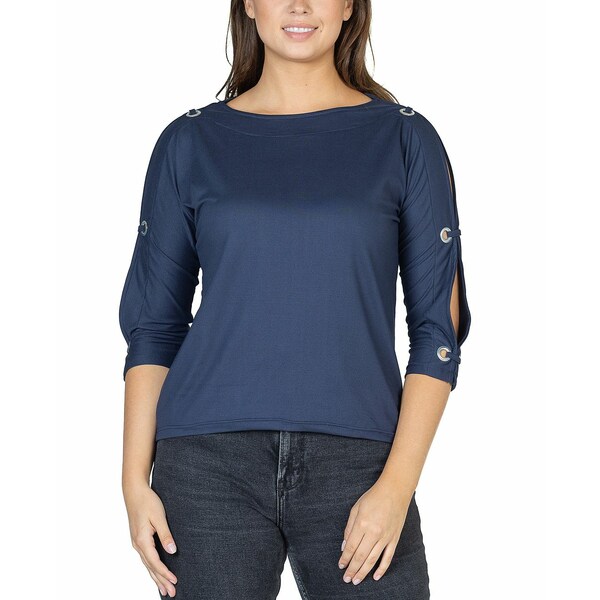 24セブンコンフォート レディース カットソー トップス Women's Three Quarter Cold Shoulder Grommet ..