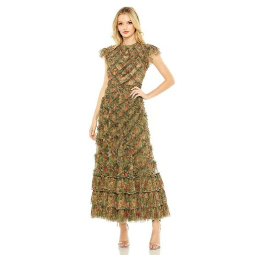 マックダガル レディース ワンピース トップス Women's High Neck Ruffle Cap Sleeve Floral Dress Green multi マックダガル レディース ワンピース トップス Women's High Neck Ruffle Cap Sleeve Floral Dress Green multi