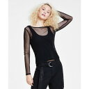 ダナキャランニューヨーク レディース カットソー トップス Women's Long-Sleeve Crewneck Mesh Top Blk - Black