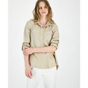 ダナキャランニューヨーク レディース カットソー トップス Women's Roll-Tab-Sleeve Button-Front Top Pbl - Pebble(4)